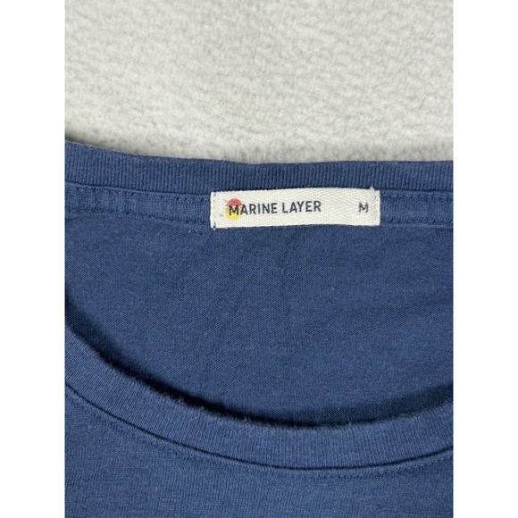 Marine Layer Shirt Mens Medium Blue Jacob Long Sleeve Crew Tee Cotton Modal - Picture 2 of 4